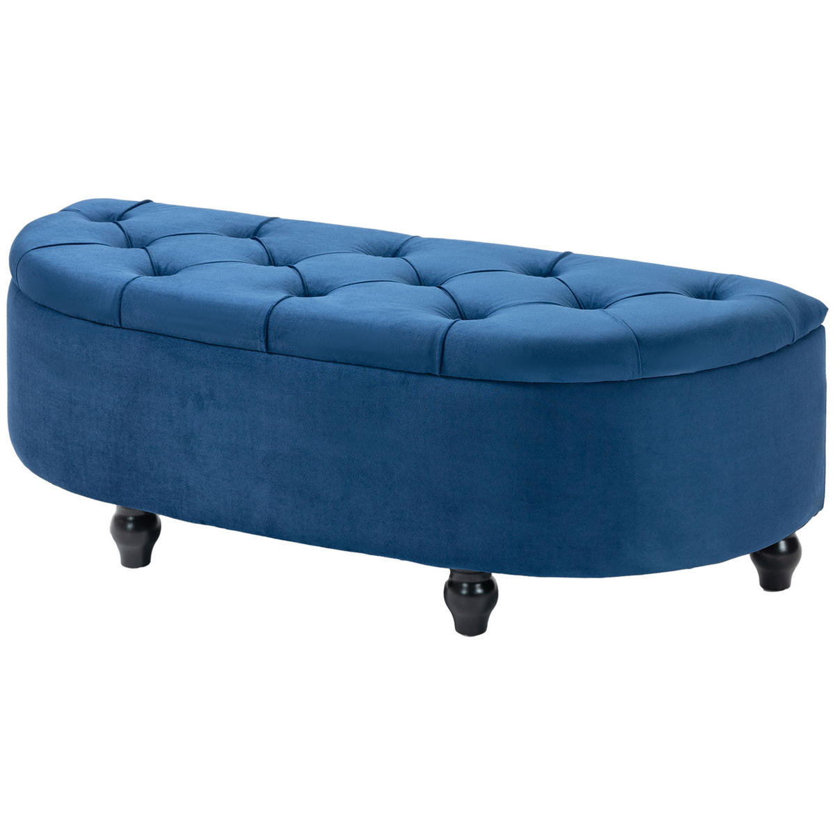 TRUHENBANK DE-16382 halbrund mit Knopfpolster und Hydraulik Blau - Blau, Textil (120/42/46cm) - ComfortXL