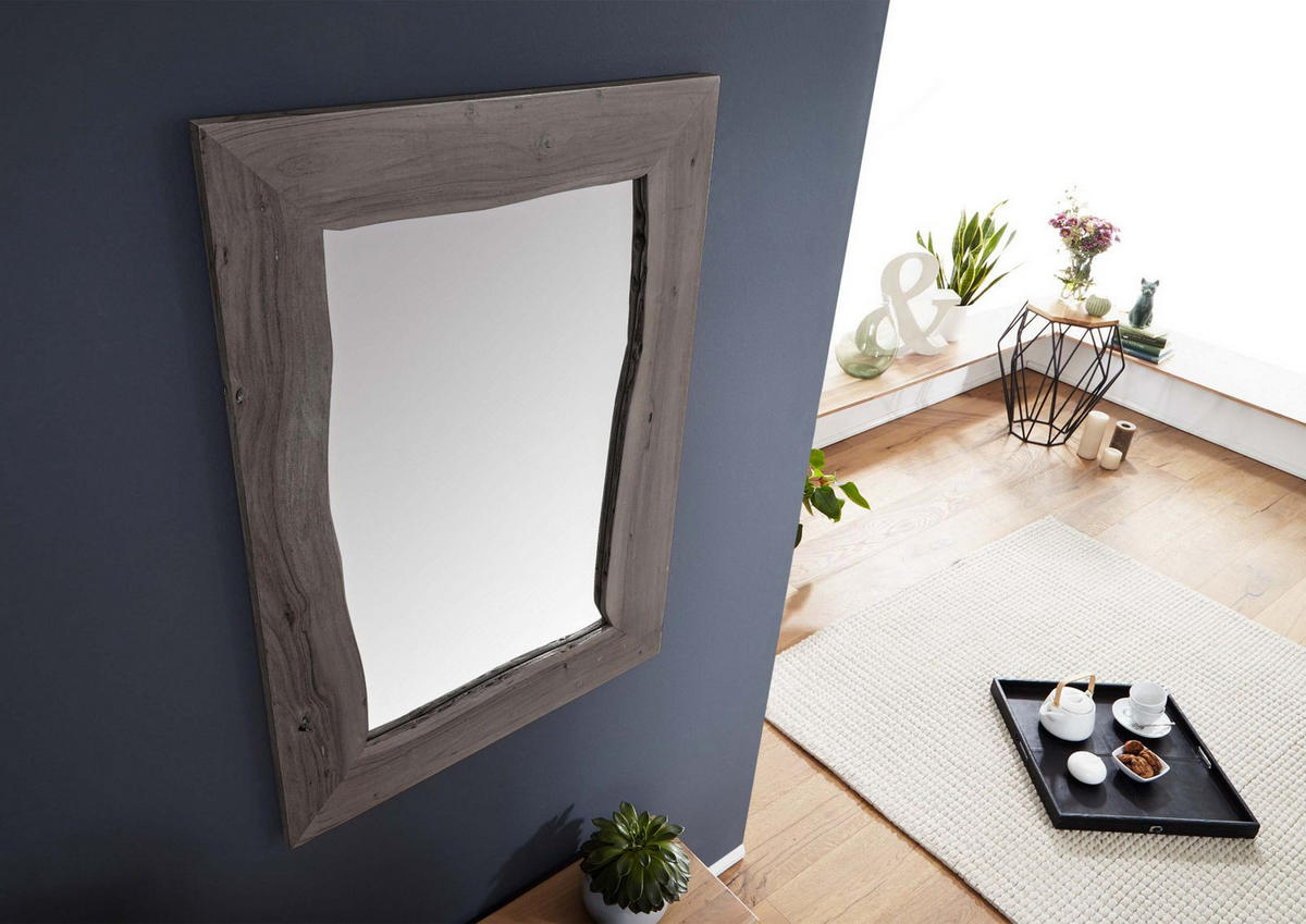 SPIEGEL Akazie 100x3x70 grau lackiert PURE ACACIA #913 - Grau, Holz (100/70/3cm) - Massivmoebel24