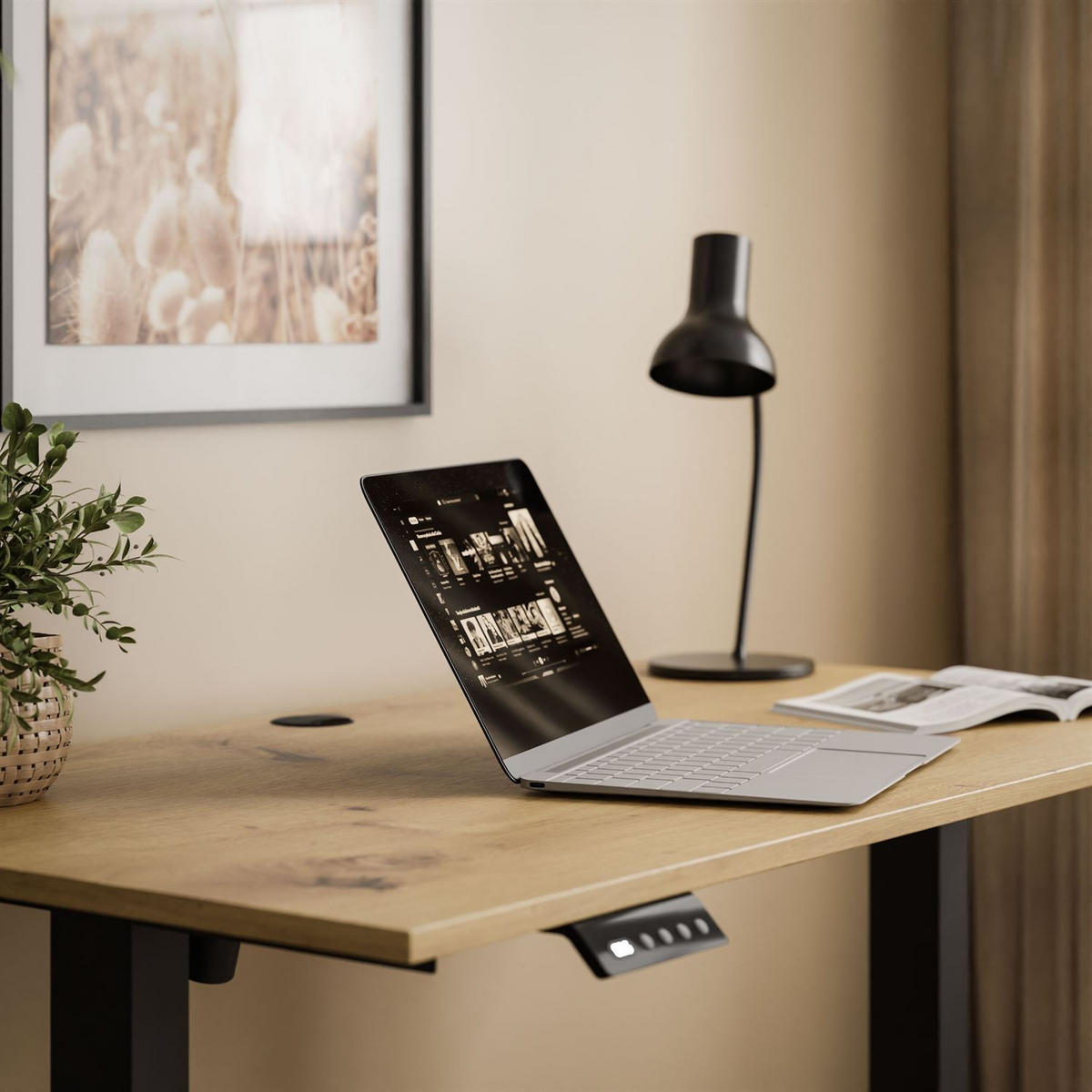 SCHREIBTISCH SPACE höhenverstellbar mit Metallbeinen schwarz/Eiche Artisan - Eiche Artisan, Holzwerkstoff (60/110/69.5cm) - Lookway