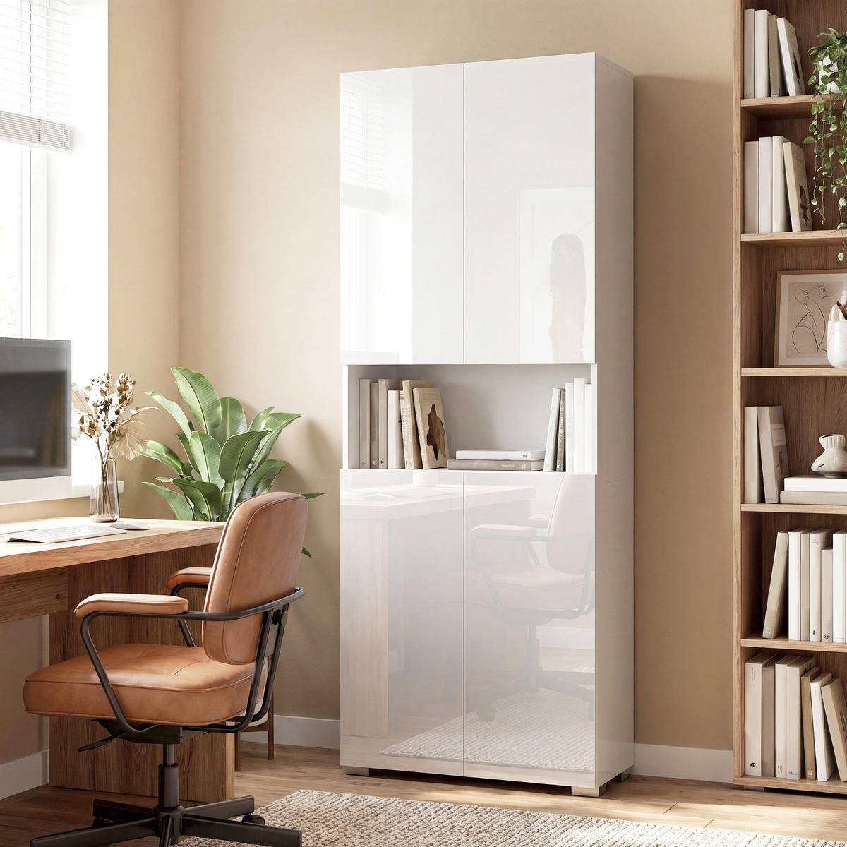HIGHBOARD DE-11310 4 Soft-Close Türen Weiß Hochglanz - Weiß, Holzwerkstoff (34/180/68cm) - ComfortXL