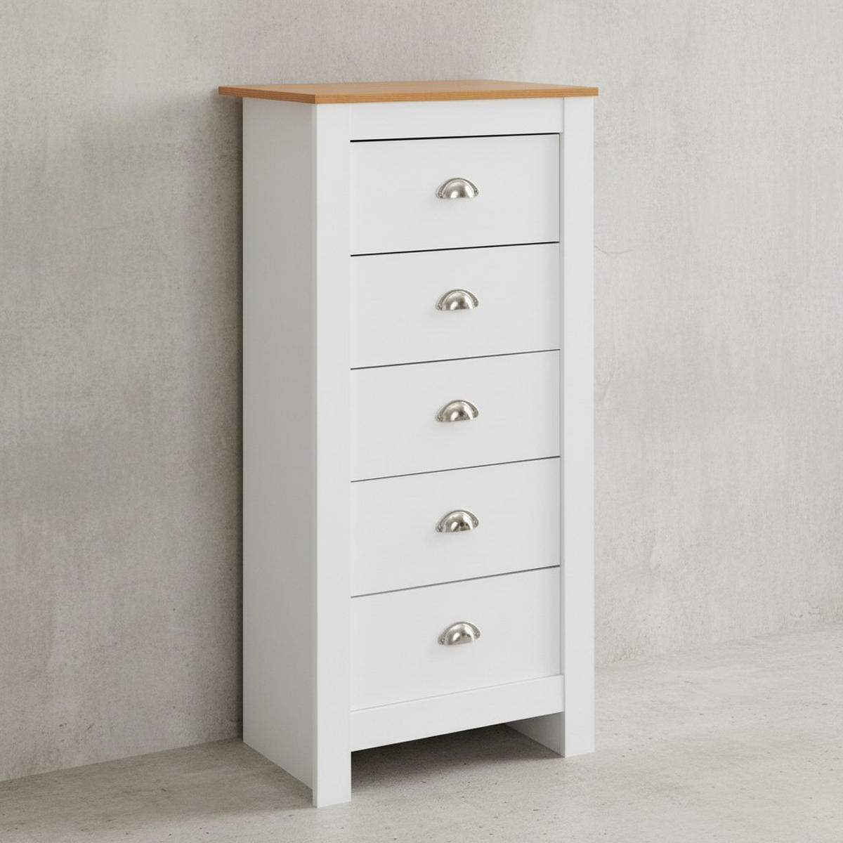 KOMMODE – Eiche/Weiß, 5 Schubladen, melaminbeschichtet - Weiß, Holz/Metall (53/114/39cm) - KADIMA DESIGN