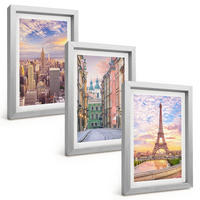 BILDER SET 3er Set - 20x30 cm Silberner Rahmen - Städte New York Paris Dämmerung - Silberfarben, Kunststoff (20/30cm) - TULUP