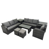 GARTENSOFA SET mit rechteckigem COUCHTISCH Polyrattan 9-Sitzer Dunkelgrau - Dunkelgrau/Grau, Glas/Kunststoff - Fimous
