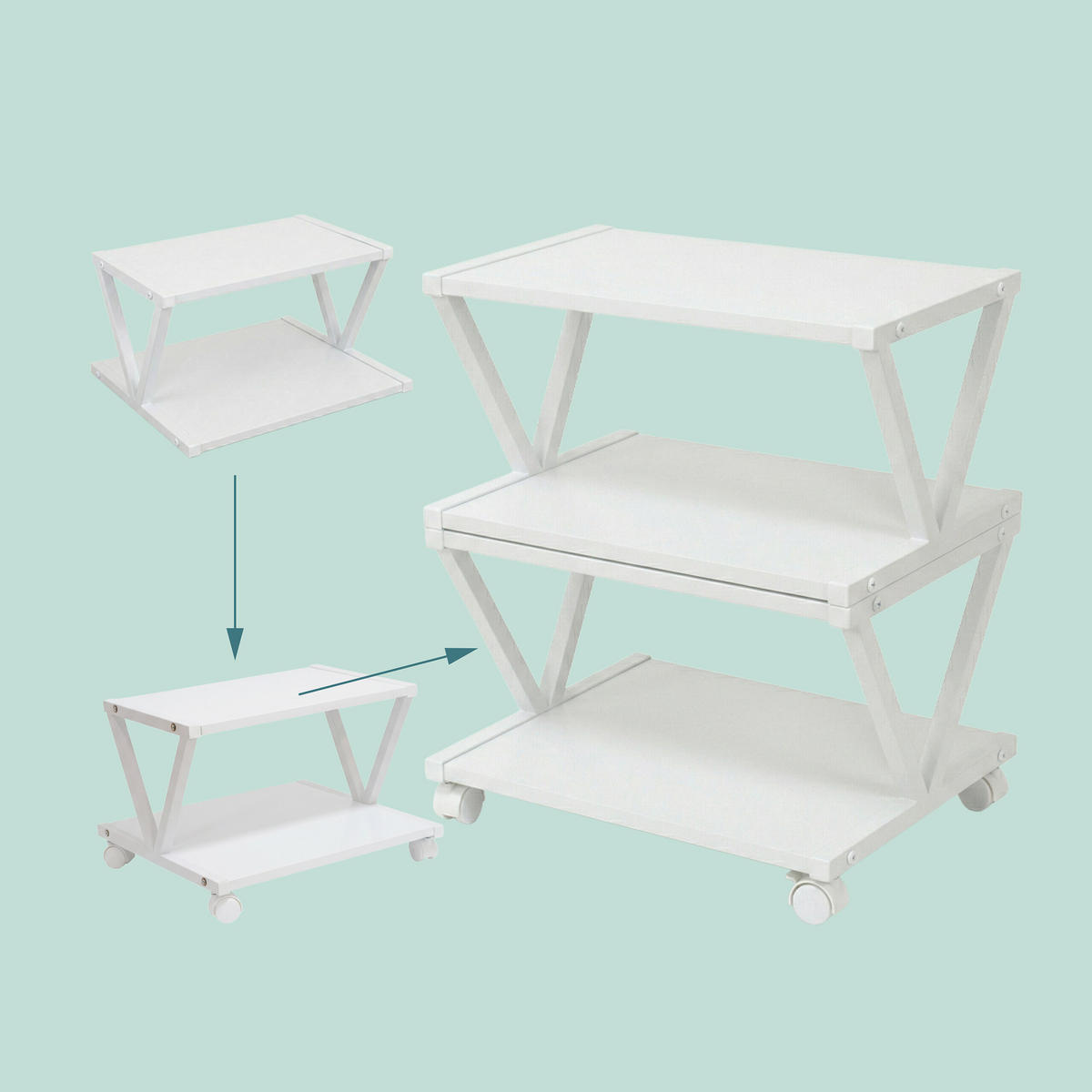 DRUCKERSTÄNDER Weiß Industrial mit Rollen 2 Ebenen - Weiß, Holzwerkstoff/Kunststoff (44/40/30cm) - Relaxdays