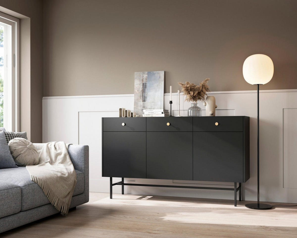 SIDEBOARD Divenos Schwarz 155 cm - Goldfarben/Schwarz, Holzwerkstoff/Metall (155/89.4/39cm) - Selsey