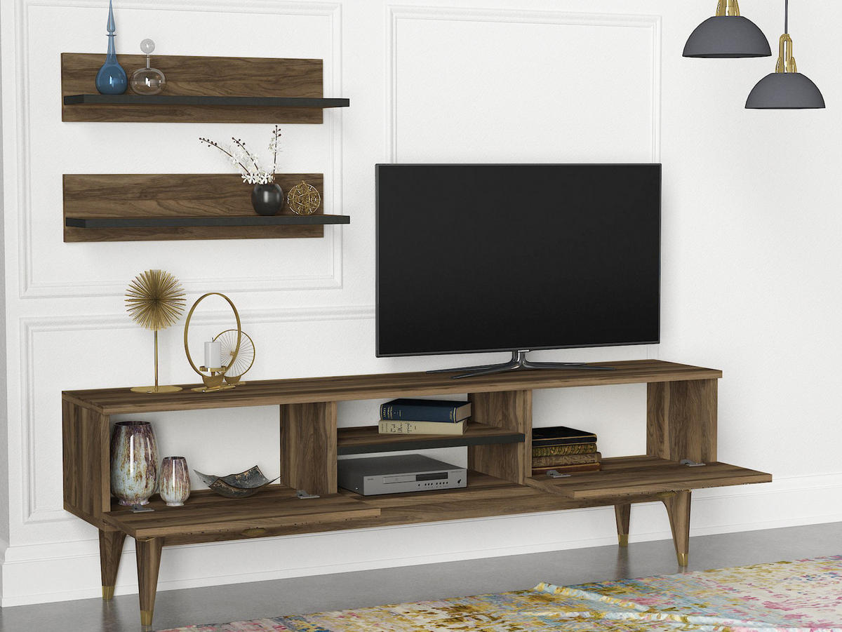WOHNWAND Royal Walnuss - Goldfarben/Walnussfarben, Holzwerkstoff/Kunststoff (150/45.5/30cm) - moebel17