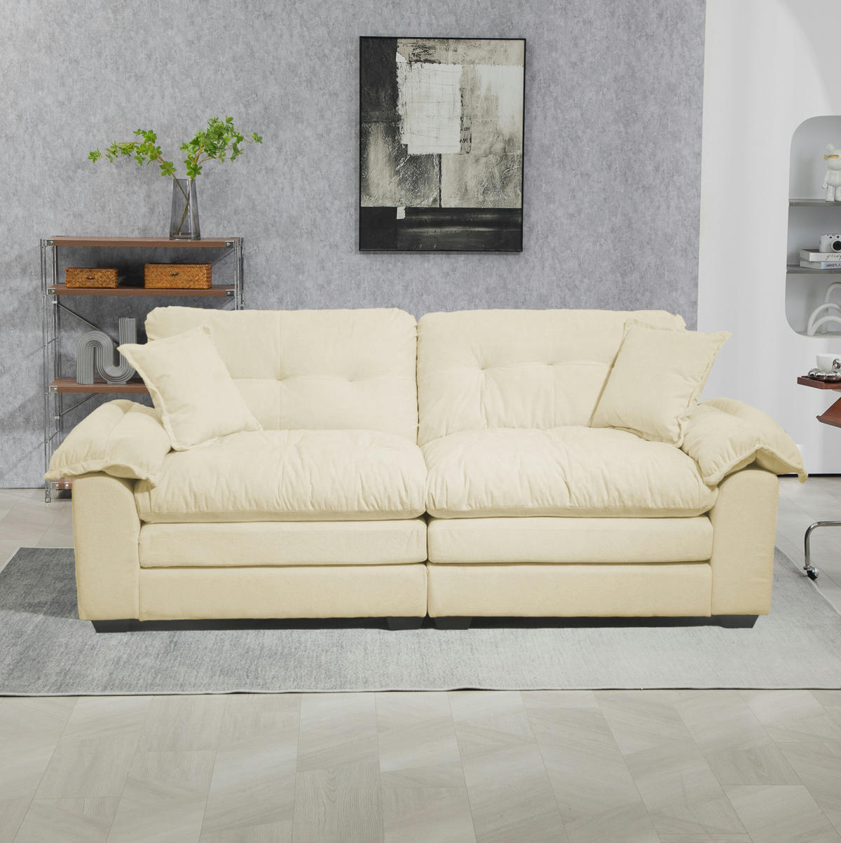 KAUČ s presvlakom od chenille tkanine, 214/89/93 cm bež, s dubokim sjedištem - bež, tekstil (90/87.6/215cm) - BEAOK