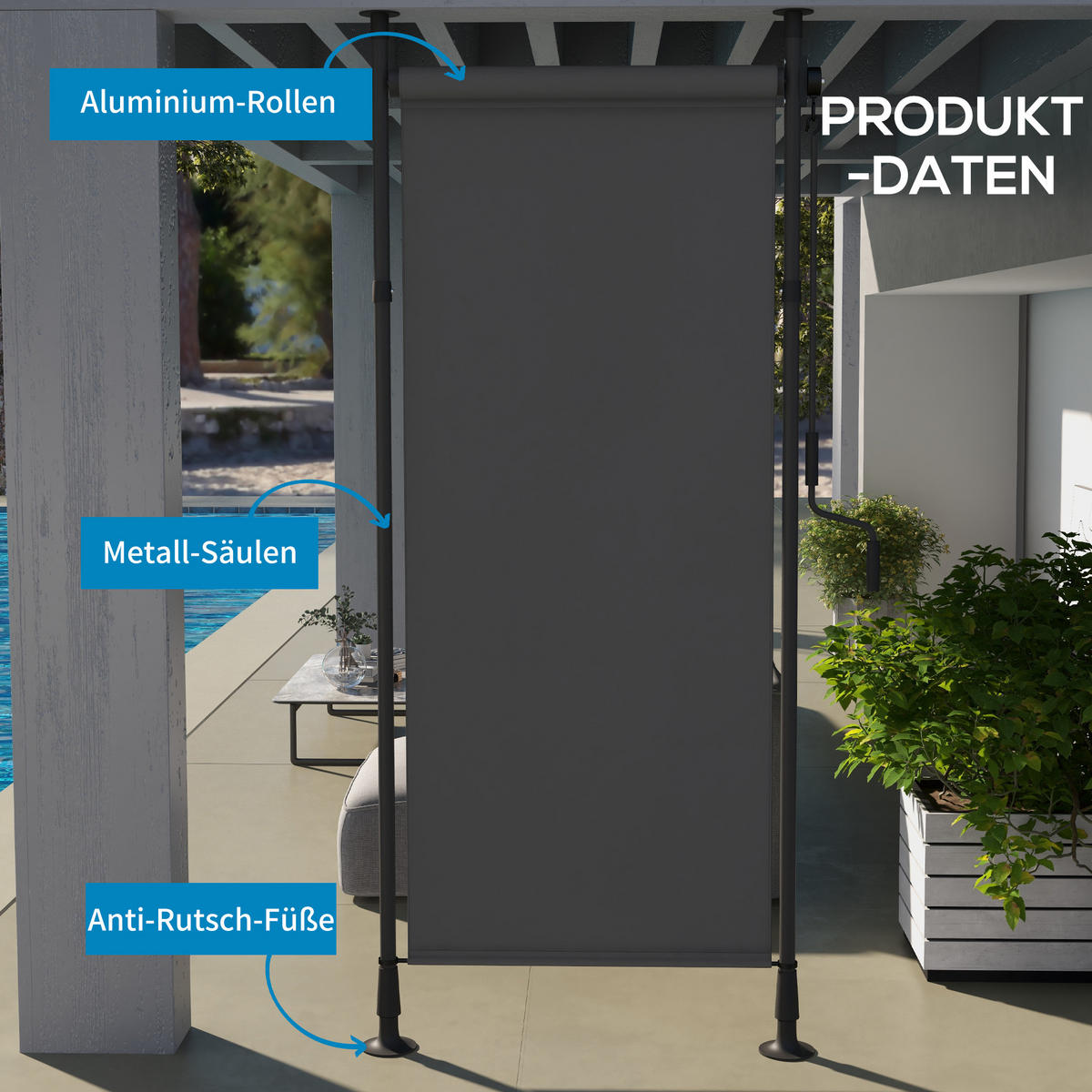 SENKRECHTMARKISE, Polyester, Dunkelgrau - Dunkelgrau, Kunststoff/Metall (2.8/310/120cm) - Outsunny