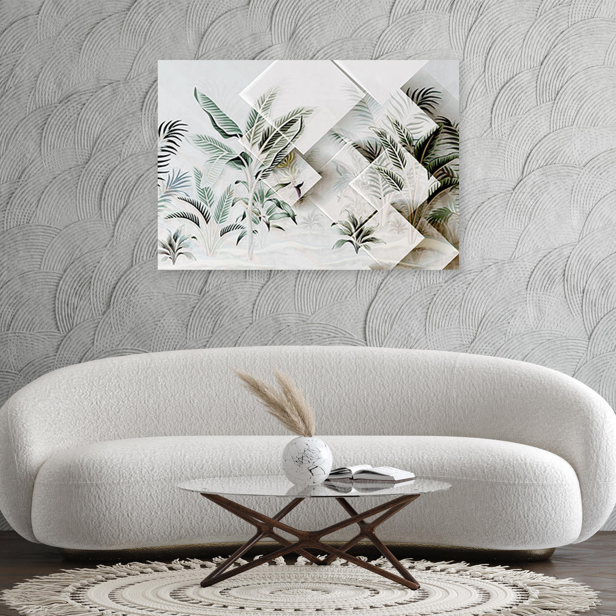 WANDBILD grüne 3d blätter - Grün, Textil (60/40cm) - Feeby