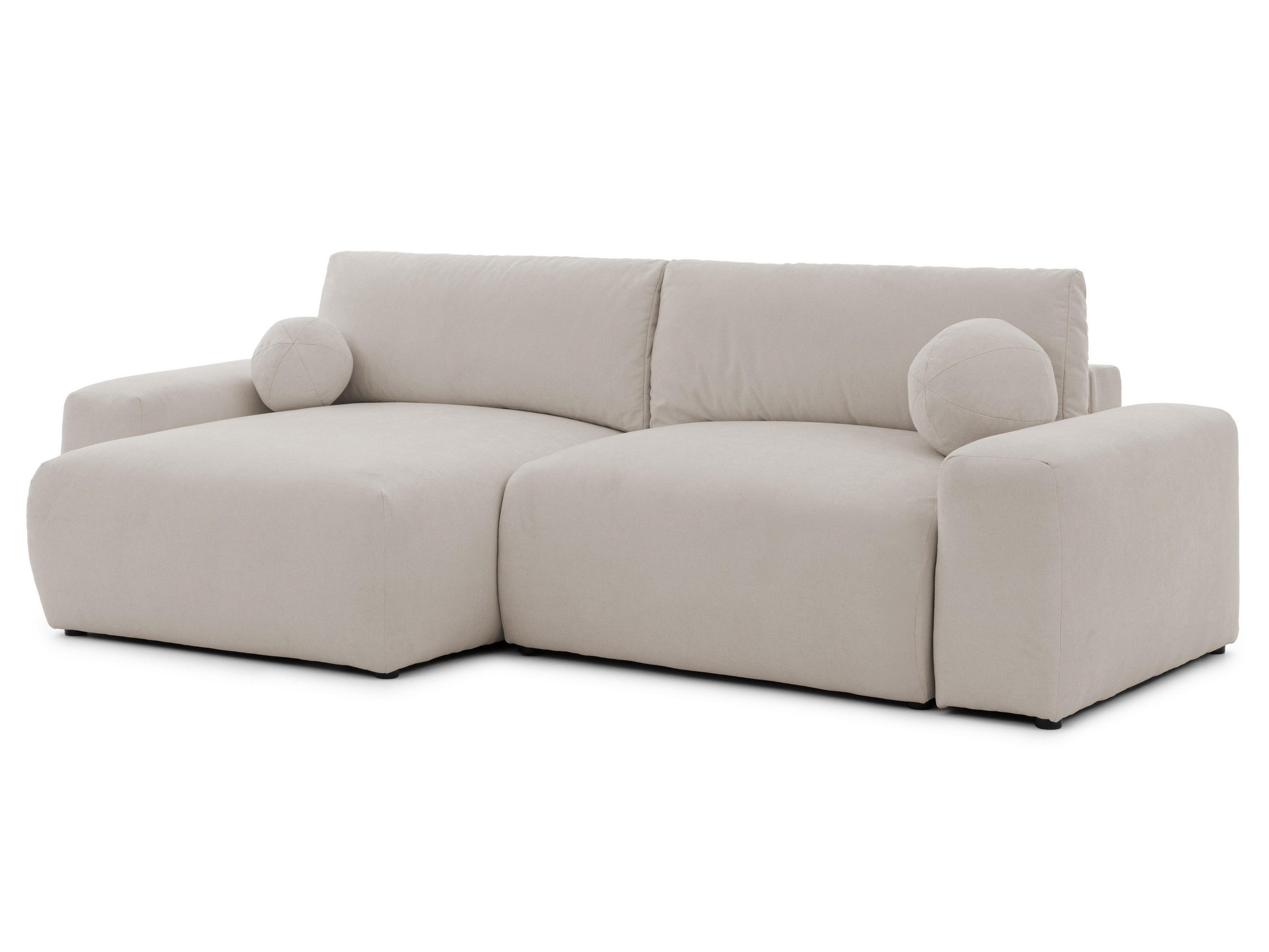ECKSOFA Puffy mit Schlaffunktion und Bettkasten - besonders weich und puffig aus Beige Webstoff - Ottomane links - Beige/Schwarz, Holz/Kunststoff (138/266cm) - S-Style Möbel
