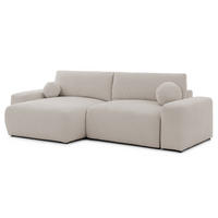 ECKSOFA Puffy mit Schlaffunktion und Bettkasten - besonders weich und puffig aus Beige Webstoff - Ottomane links - Beige/Schwarz, Holz/Kunststoff (138/266cm) - S-Style Möbel