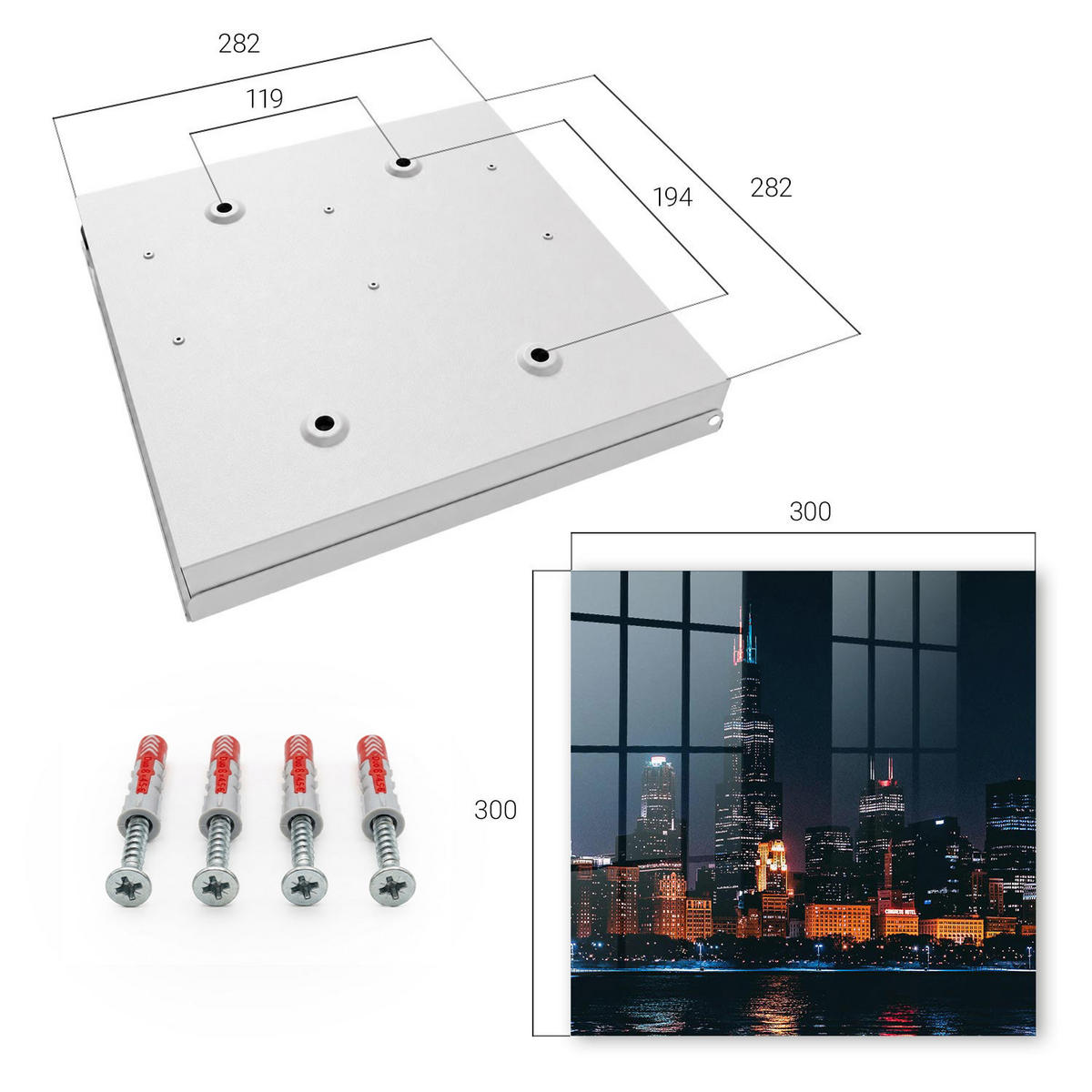 SCHLÜSSELBOX Weiß 30x30 cm – Türöffnung nach rechts - Nachtstadt - Schwarz, Metall (30/30/5cm) - TULUP