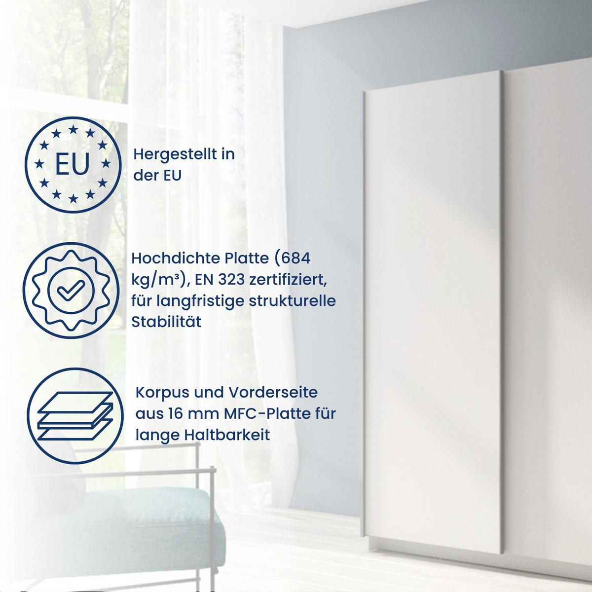 SCHWEBETÜRENSCHRANK 2-Türen 180 cm in Weiß - Weiß, Holzwerkstoff (62/198.5/180.6cm) - Home Collective