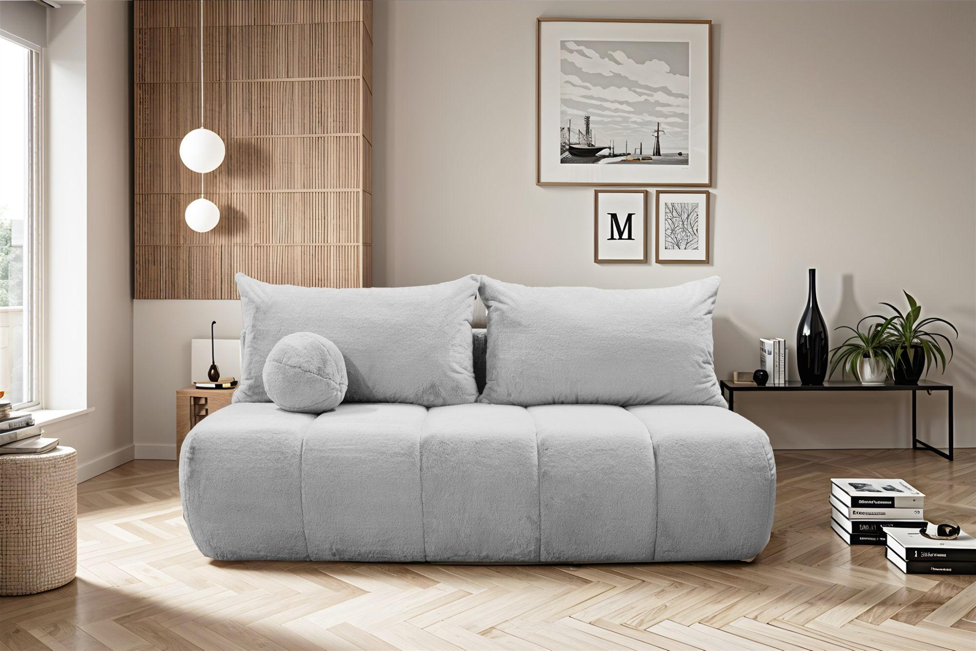 SCHLAFSOFA Anzia - Hellgrau, Holzwerkstoff/Textil (205/97/85cm) - Fun Möbel