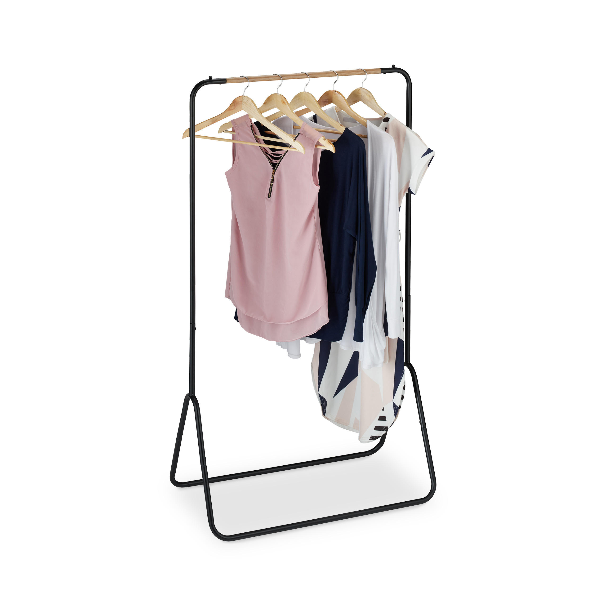 KLÄDSTÄLLNING Svart metall trälook 145/80/44 cm
