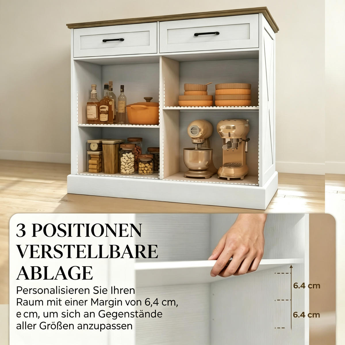 KÜCHENINSEL‑SCHRANK , Sideboard‑Ausführung, Arbeitsfläche - Braun, Holzwerkstoff (106.4/92/57cm)