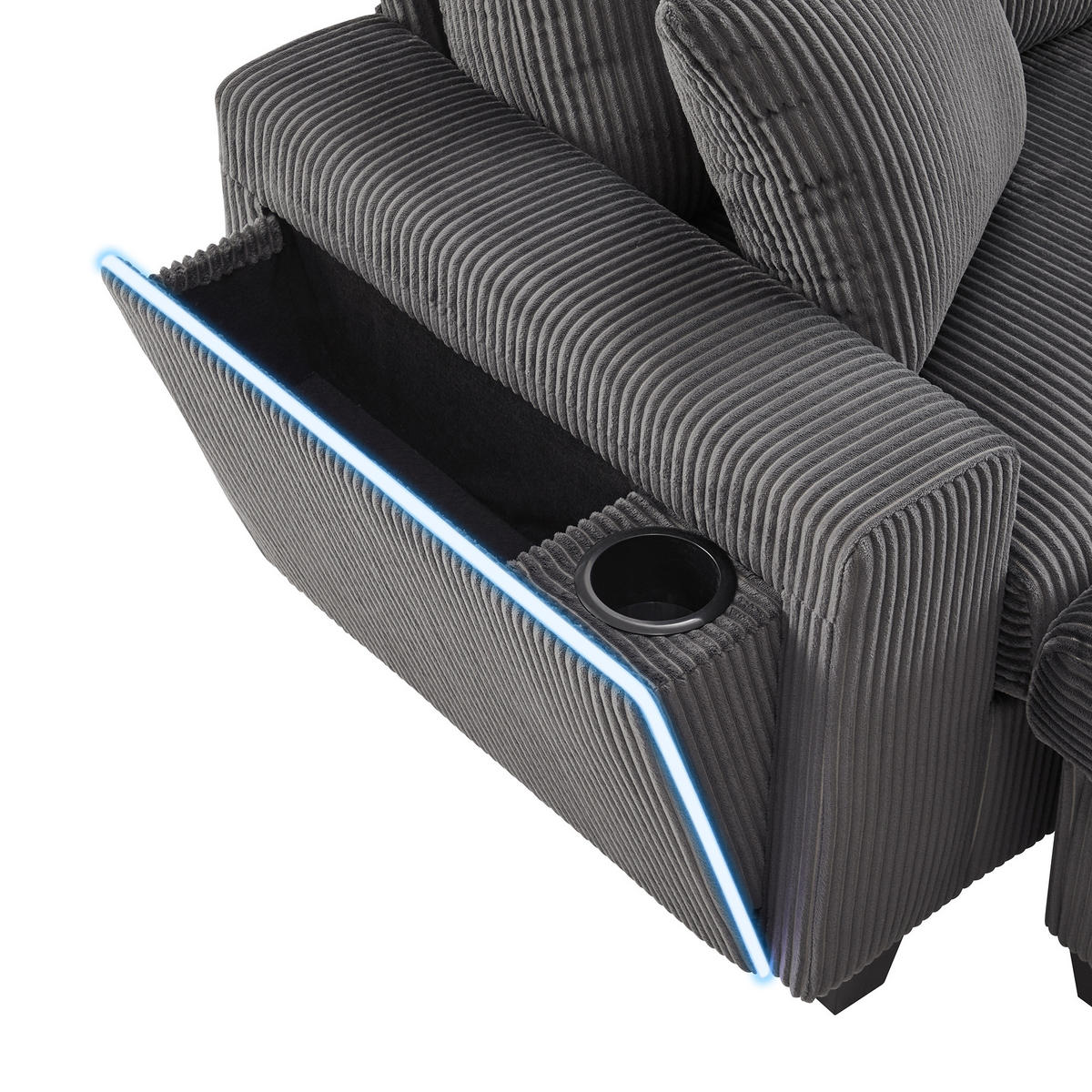 SOFA, U-Form, 2 Hocker, LED-Beleuchtung, Grau, 334x128.5x81cm - Grau, Textil (128.5/81/334cm) - FLIEKS