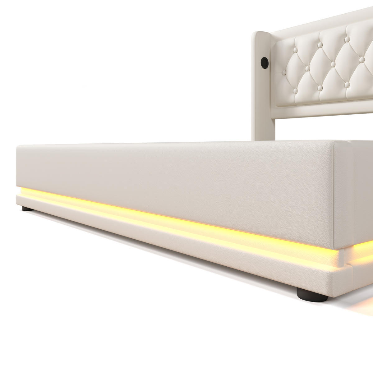POLSTERBETT mit Bettkasten 180/200 cm in Weiß PU mit LED und USB-C - Weiß, Kunststoff (180/200cm) - BEAOK