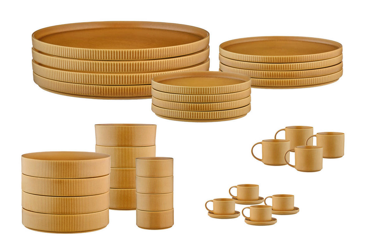 KOMPLETTSERVICE Scandi - 36er-Set - Ocre - Gelb, Keramik (1/1/1cm) - Björn