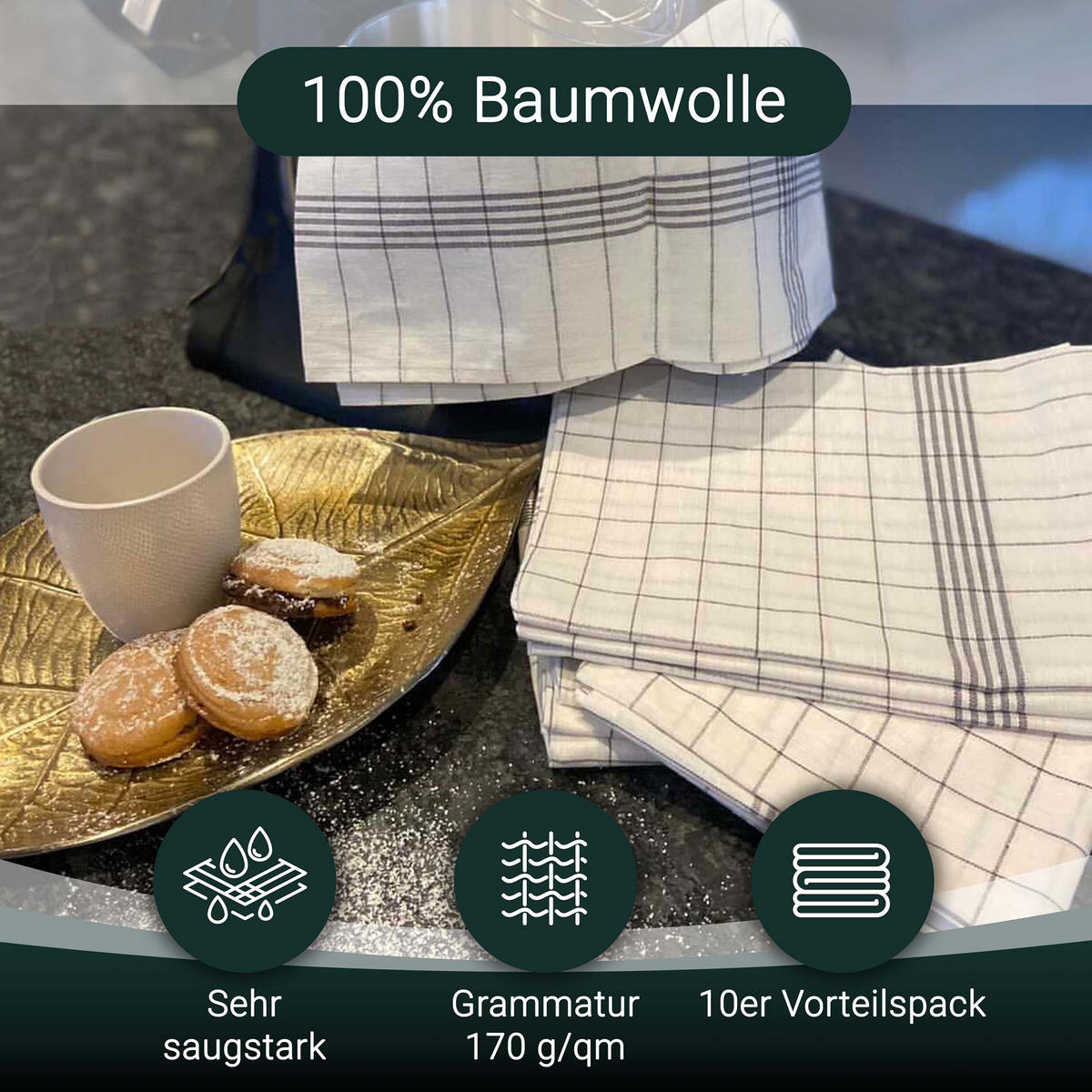 GESCHIRRTÜCHER, 10er-Set, 50x70 cm, 100% Baumwolle, Grau - Anthrazit, Textil (50/70cm) - Zollner