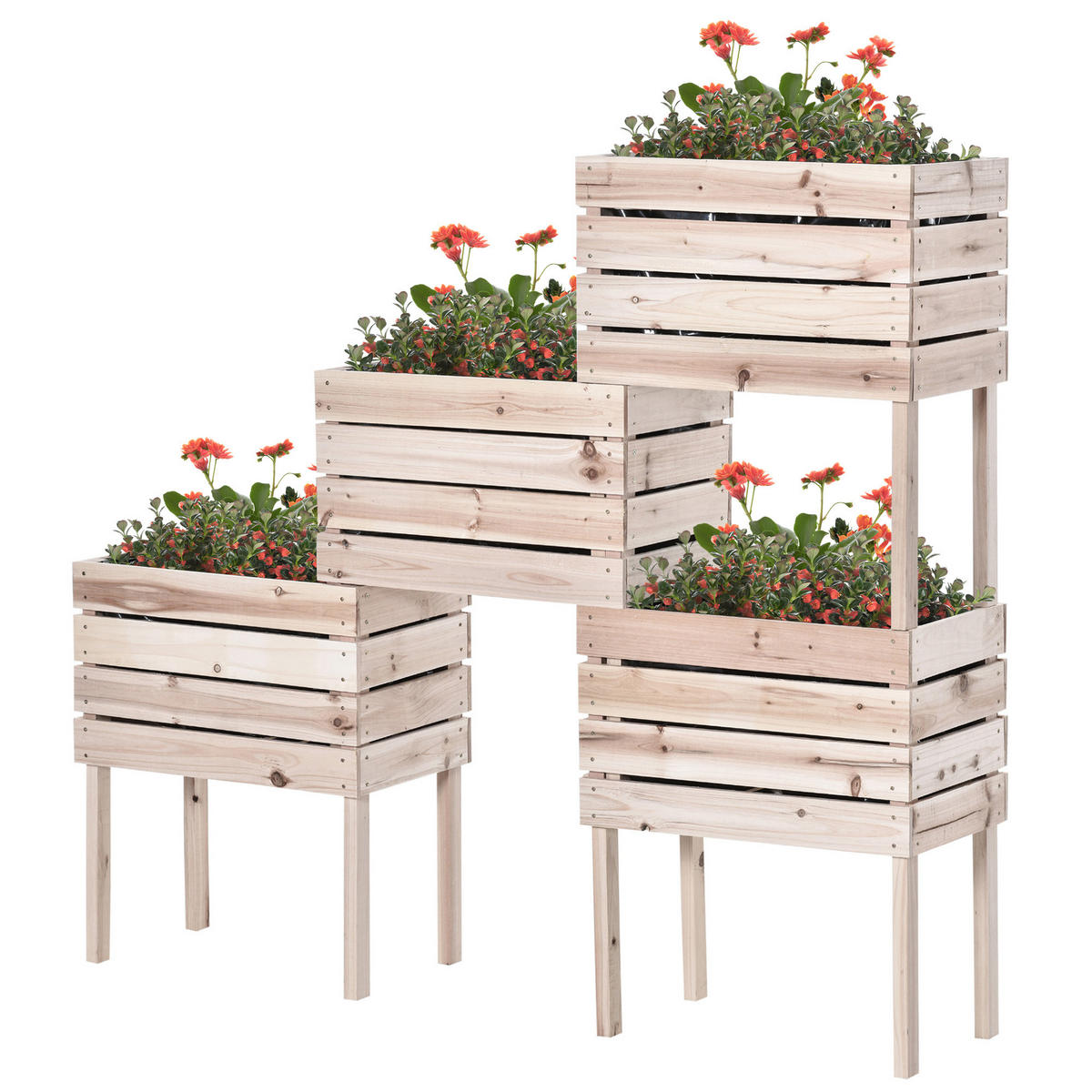 HOCHBEET DE-12104 4er-Set modulbar mit Bewässerung Natur - Beige, Holzwerkstoff (50/60/30cm) - ComfortXL