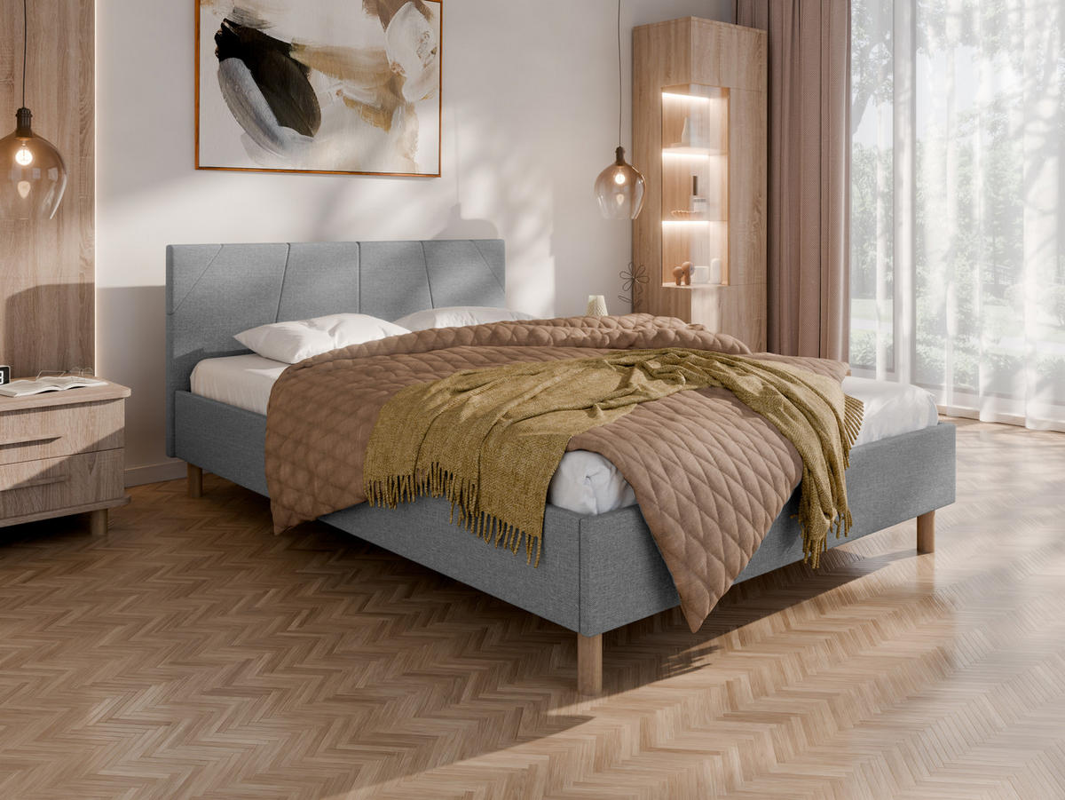 POLSTERBETT ALMORE 140x200cm Elegantes Polsterbett für modernen Wohnstil , Taschenfederkernmatratze LIORA(19cm), hellgrau-2 - Blaugrau, Holz (140/200cm) - Panda Möbel