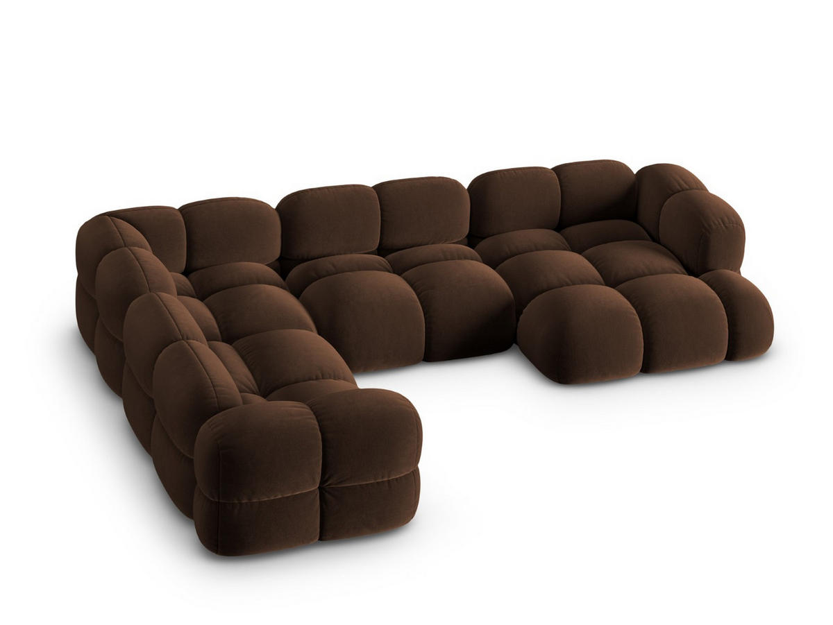 PANORAMASOFA links Loretto aus Samt Schokolade 5 Sitzplätze - Dunkelbraun, Textil (250/68/345cm) - Cosmopolitan Design