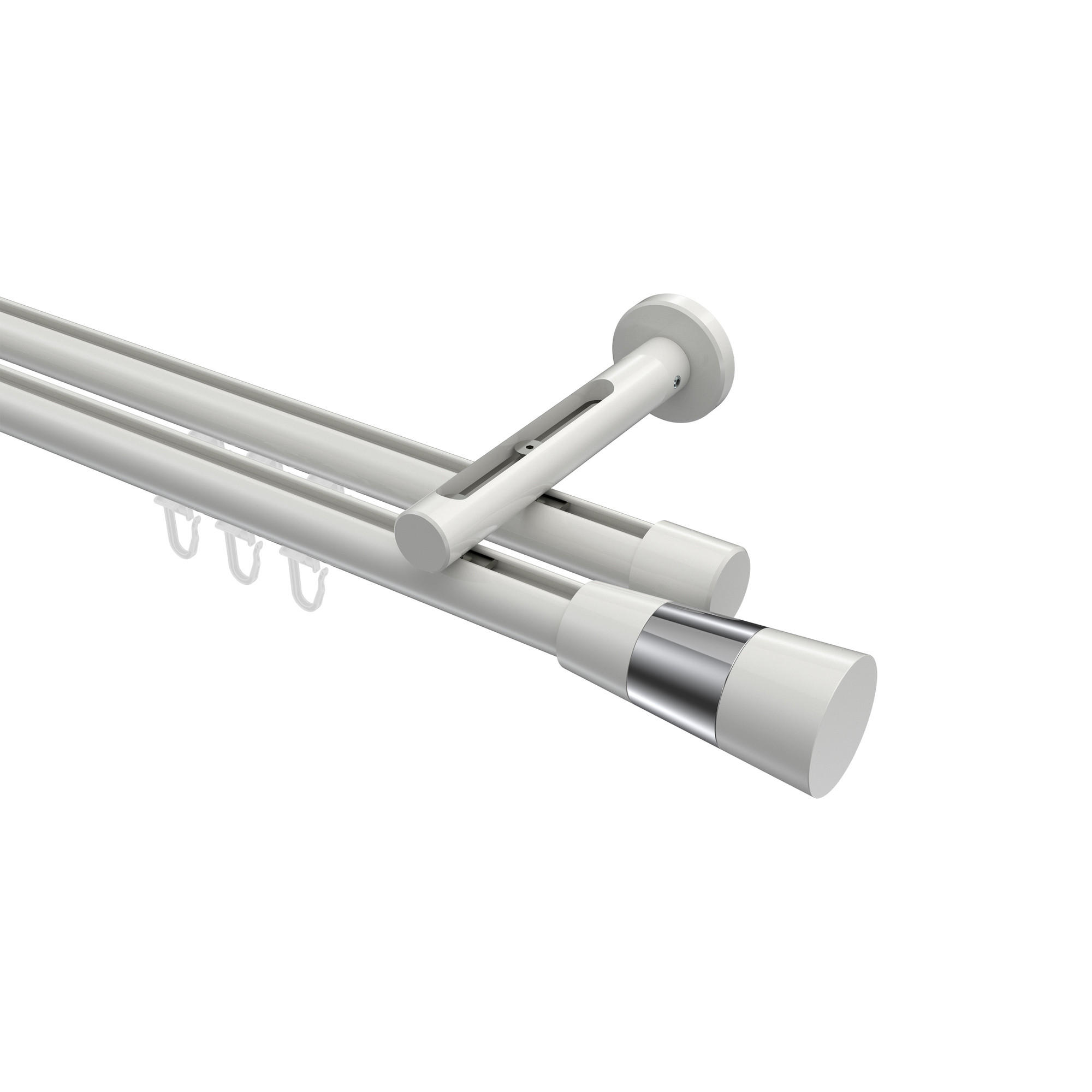 INNENLAUF-GARDINENSTANGEN-SET Siteno Tanara 140 cm, 2-läufig, 20 mm Ø Weiß - Chromfarben/Weiß, Metall (140cm) - INTERDECO