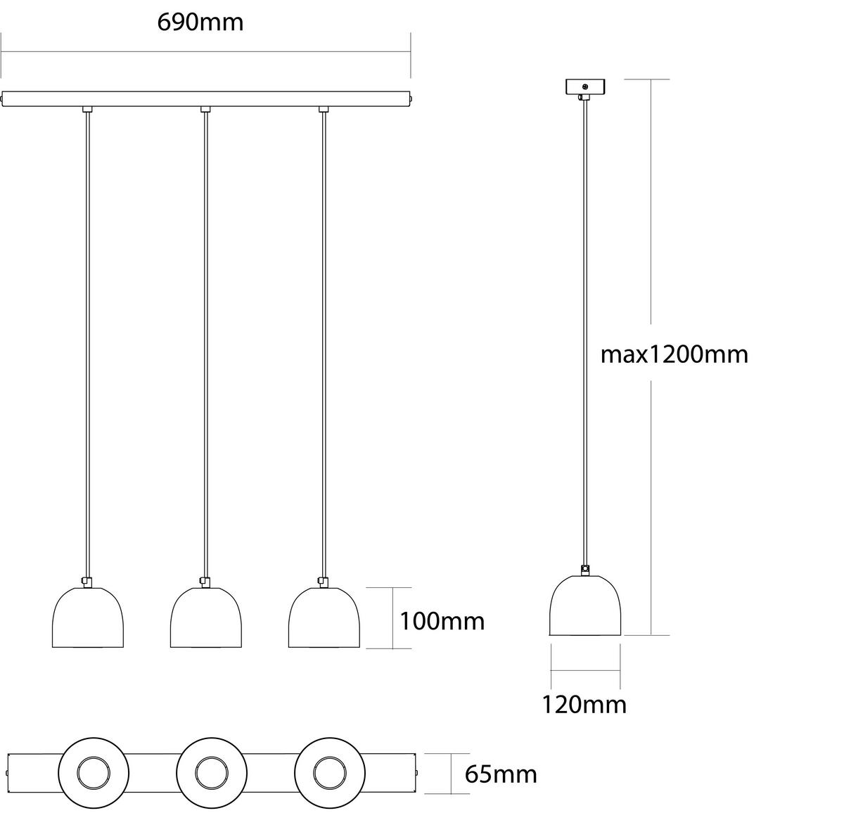 HÄNGELEUCHTE Campanella Linear X3 - Blau, Metall (6.5/69/120cm) - Lumicom