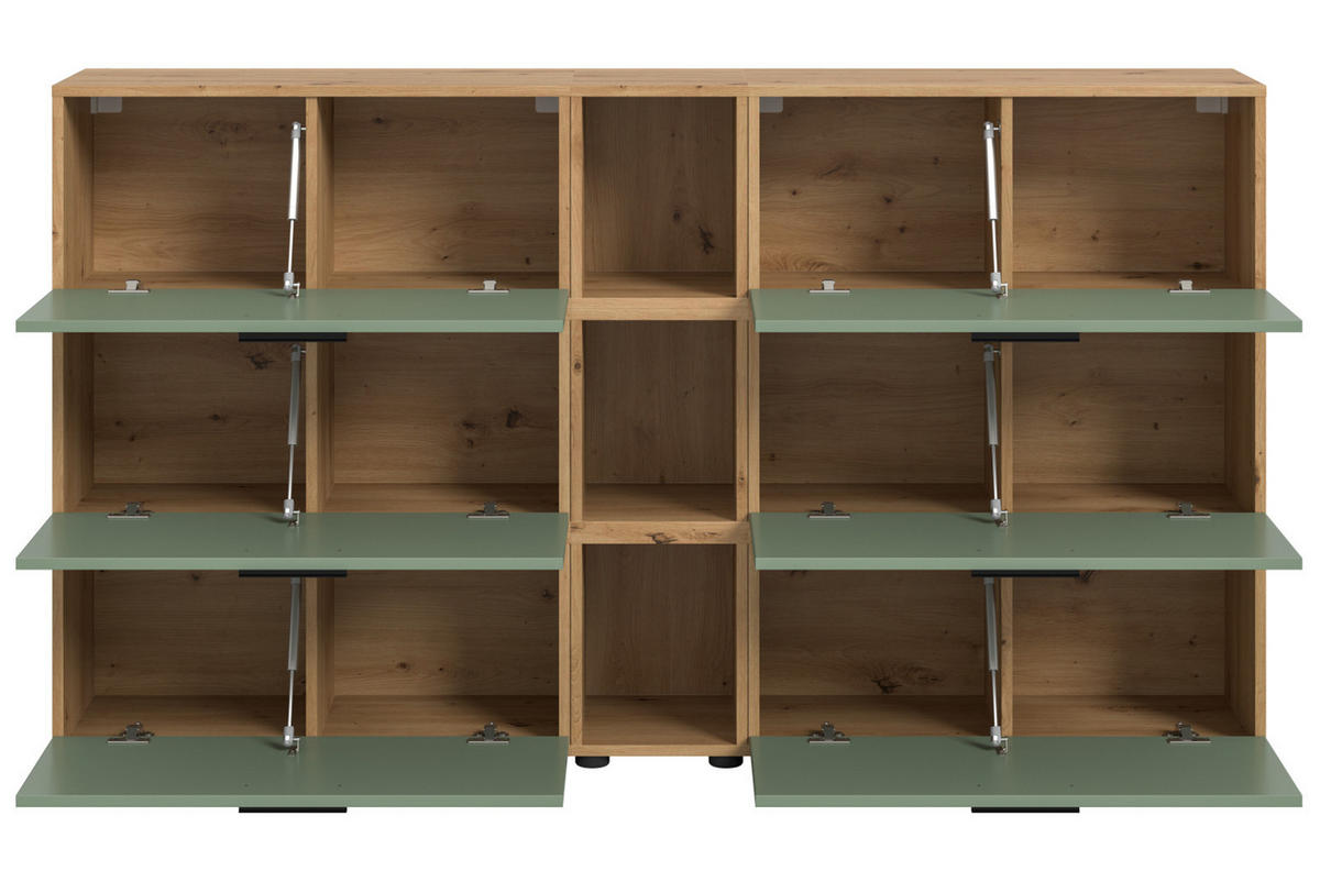 SIDEBOARD grün, Eiche Artisan 176 cm, Kommode mit Soft-Close - Schwarz/Eiche Artisan, Holzwerkstoff/Kunststoff (176/99/34cm) - Inn.Furn