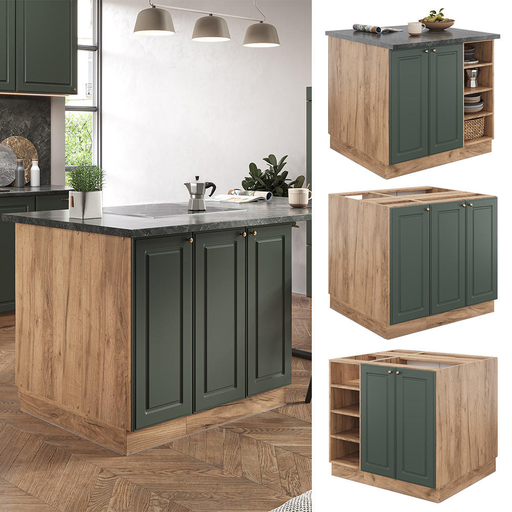 KÜCHENINSEL Fame-Line Grün-Gold Landhaus/Goldkraft Eiche 90 cm ohne AP - Honigeiche/Grün, Holzwerkstoff (90/82/82cm) - Vicco
