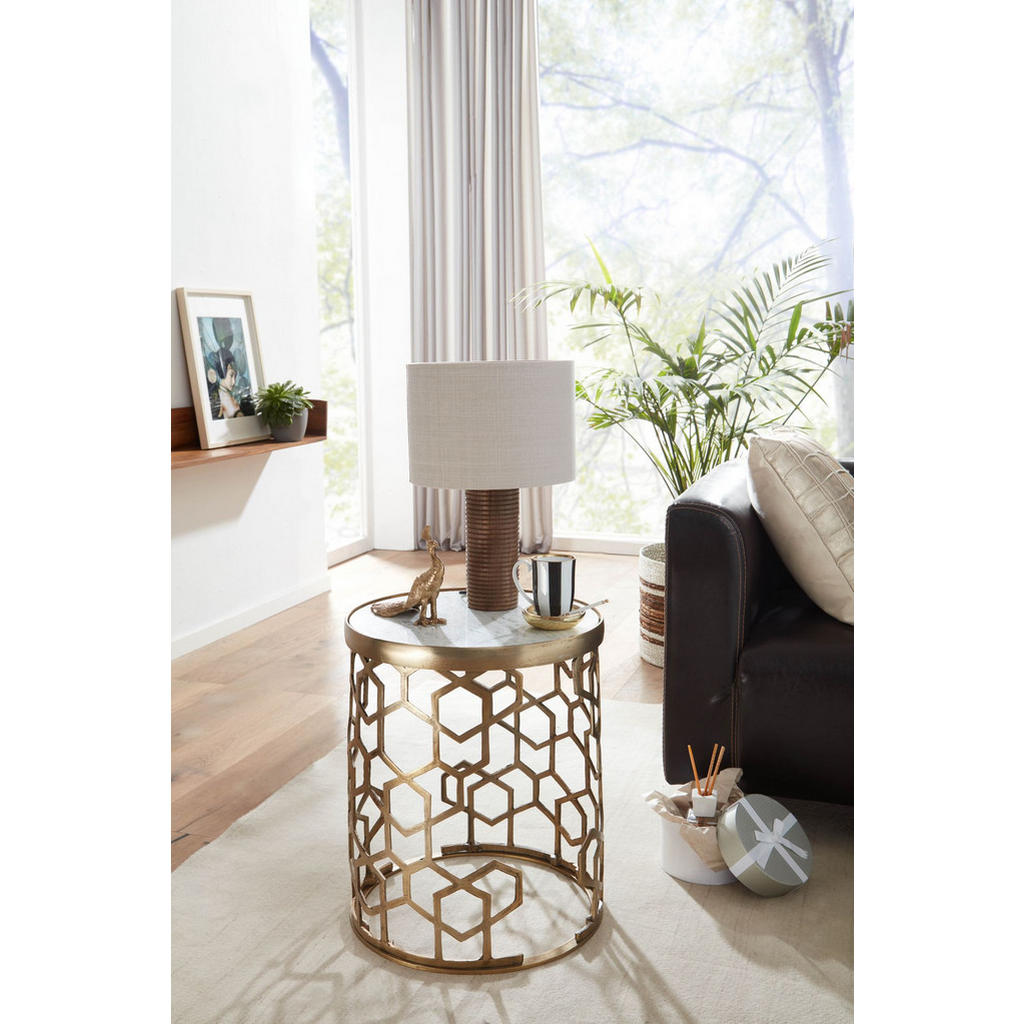 Thumbnail - Kadima Design Beistelltisch, Weiß, Stein, Rund,Rund, Gittergestell, 46x55x46 cm, Wohnzimmer, Wohnzimmertische, Beistellt...