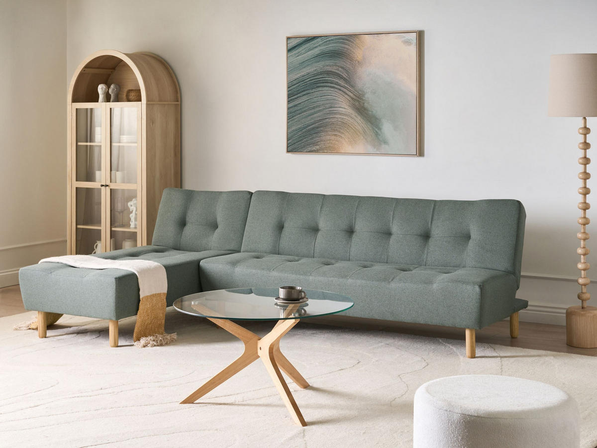 COLȚAR EXTENSIBIL modul cu 4 locuri textil verde pe partea dreaptă Alsten - maro/verde, material textil (258/161cm) - Beliani