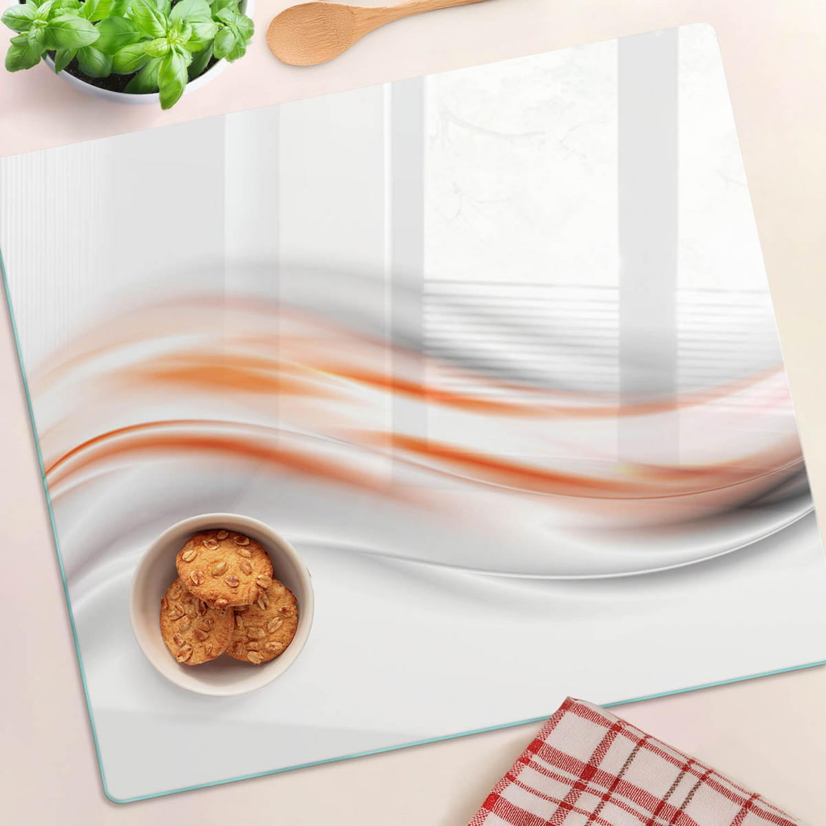 GLASPLATTE 60x52 cm Abstrakte Wellen - Orange, Glas (60/0.4/52cm) - TULUP