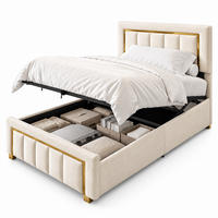 POLSTERBETT Einzelbett 90/200 cm, Cremeweiß, mit hydraulischem Stauraum, Lattenrost - Beige/Naturfarben, Holz/Metall (90/200cm) - FURNISHINGS HOME