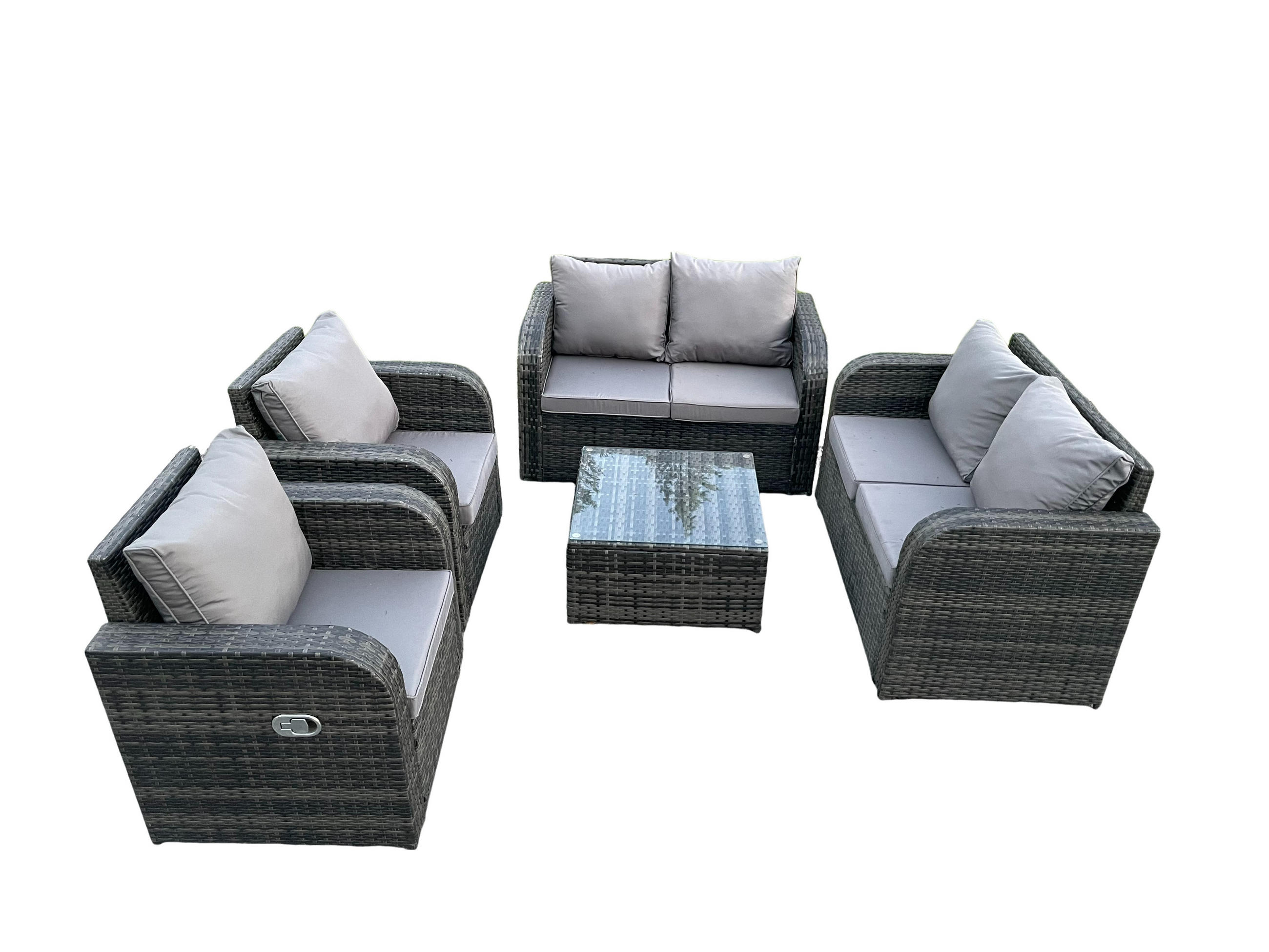 GARTENMÖBELGARNITUR Polyrattan Dunkelgrau 6-Sitzer - Dunkelgrau, Metall - Fimous
