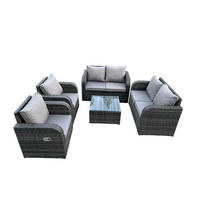 GARTENMÖBELGARNITUR Polyrattan Dunkelgrau 6-Sitzer - Dunkelgrau, Metall - Fimous