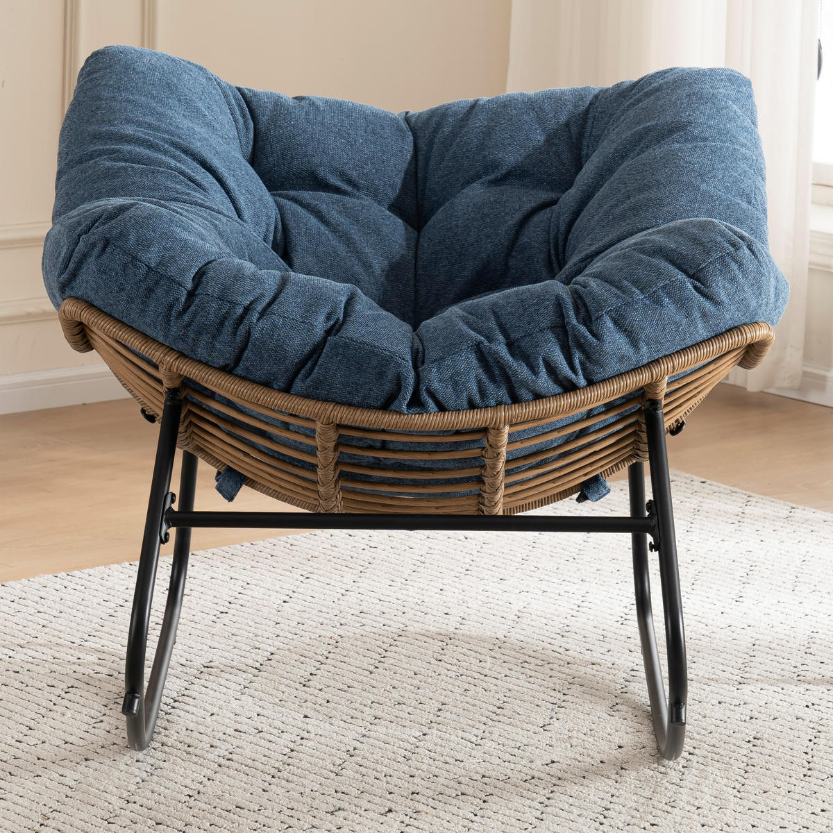 SCHAUKELSTUHL mit Chenille-Polsterung, moderner Akzentstuhl, Beige - Blau, Textil (95/83/107cm) - Kaket