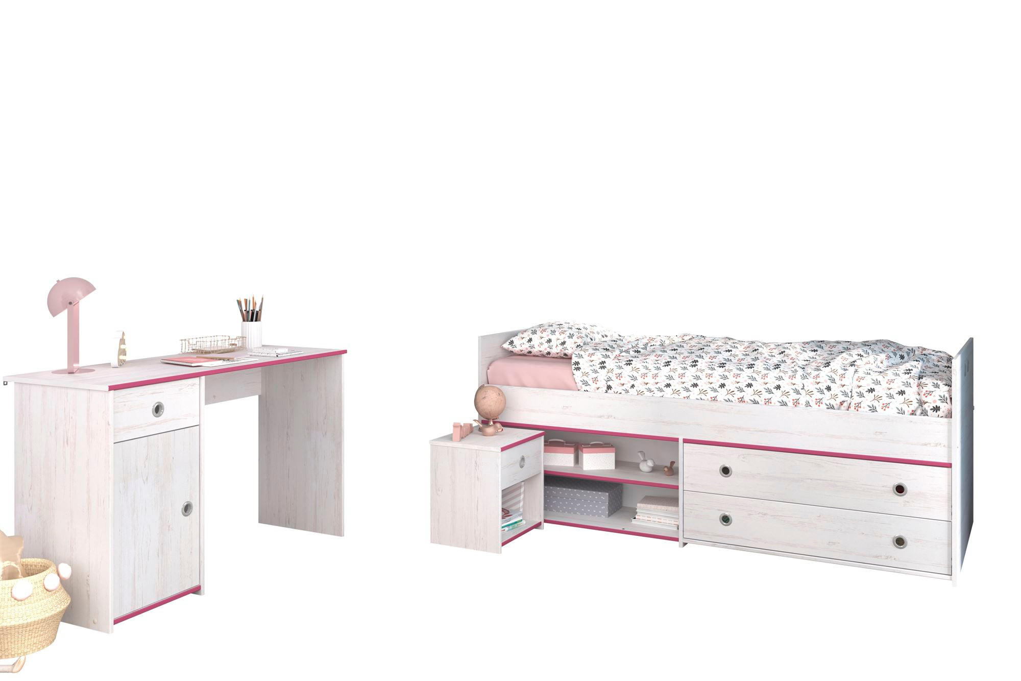 KINDERZIMMER-SET 3-tlg. Parisot Smoozy 27b Holzdekor Kiefer Weiß/Pink - Pink/Weiß, Kunststoff (100/1/200cm) - 58aufmkessel