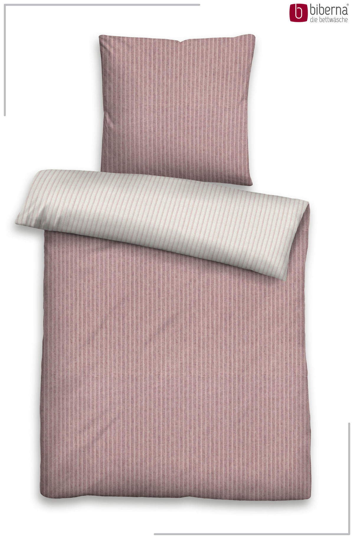 BETTWÄSCHE-GARNITUR Premium Melange Webstreifen rose, 155x200 cm + 80x80 cm - Rosa, Textil (155/200cm) - biberna
