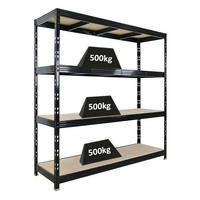 SCHWERLASTREGAL Rhino 200x200x60 cm 4 Spanplatten-Ebenen 8mm Fachlast 500 kg Schwarz - Schwarz, Metall (200/200/60cm) - PROREGAL