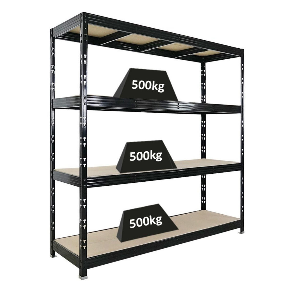 SCHWERLASTREGAL Rhino 200x200x60 cm 4 Spanplatten-Ebenen 8mm Fachlast 500 kg Schwarz - Schwarz, Metall (200/200/60cm) - PROREGAL