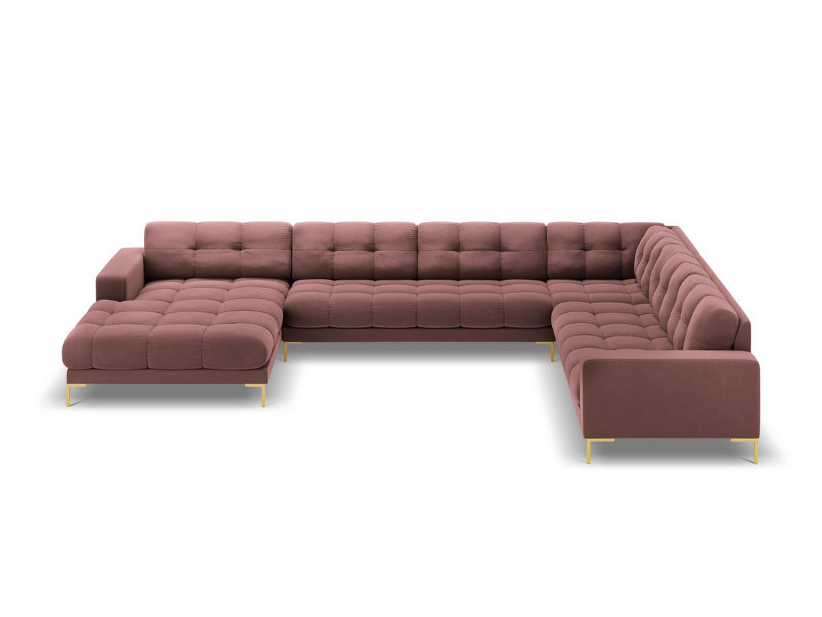 PANORAMASOFA rechts Mamaia aus Samt rosa 7 Sitzplätze - Pink, Textil (256/75/327cm) - Micadoni