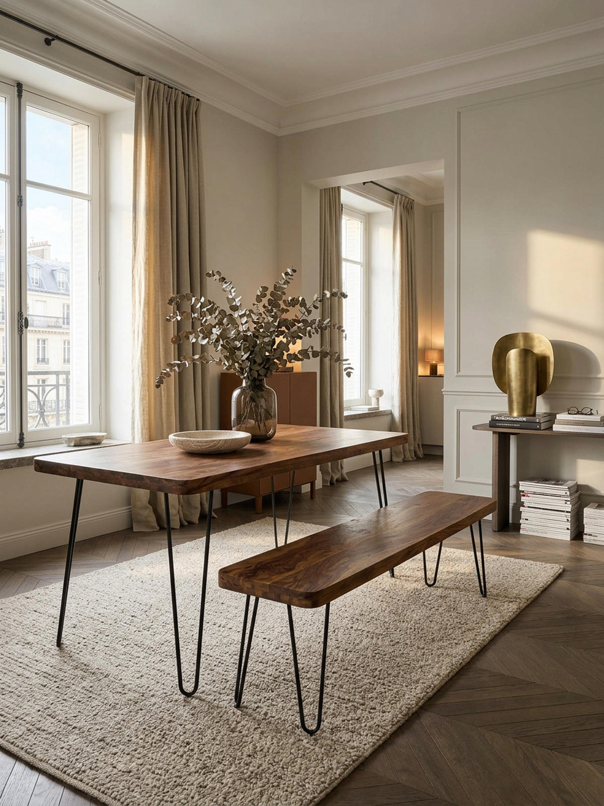 SITZBANK BALU Massivholz Metallbeine Landhausstil, Braun 120x40x45 cm - Schwarz/Braun, Holz/Metall (120/45/40cm) - KADIMA DESIGN