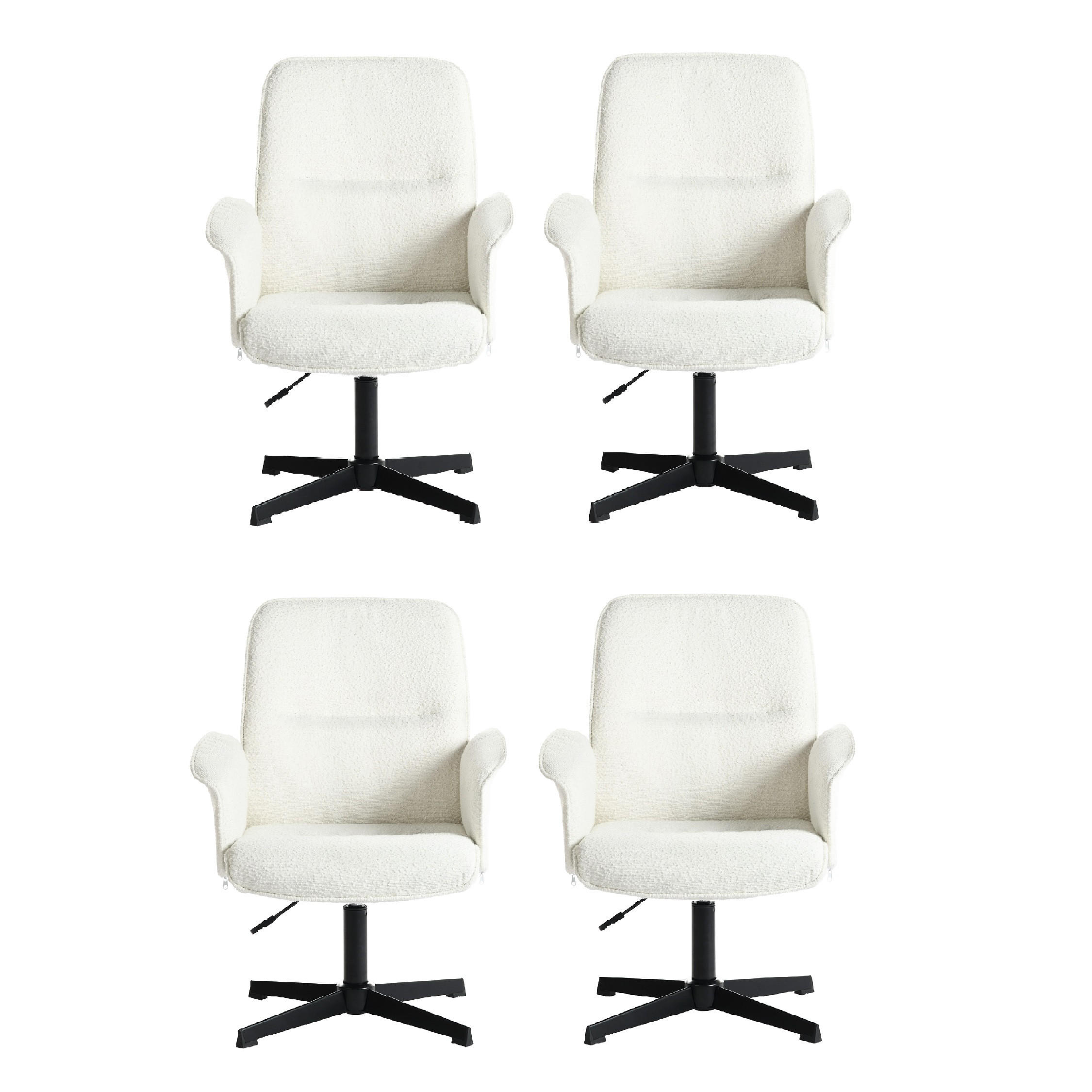 DREHSTUHL 4er Set in Eisen Bouclé - Weiß, Metall (63/94/66cm) - Meubles Cosy