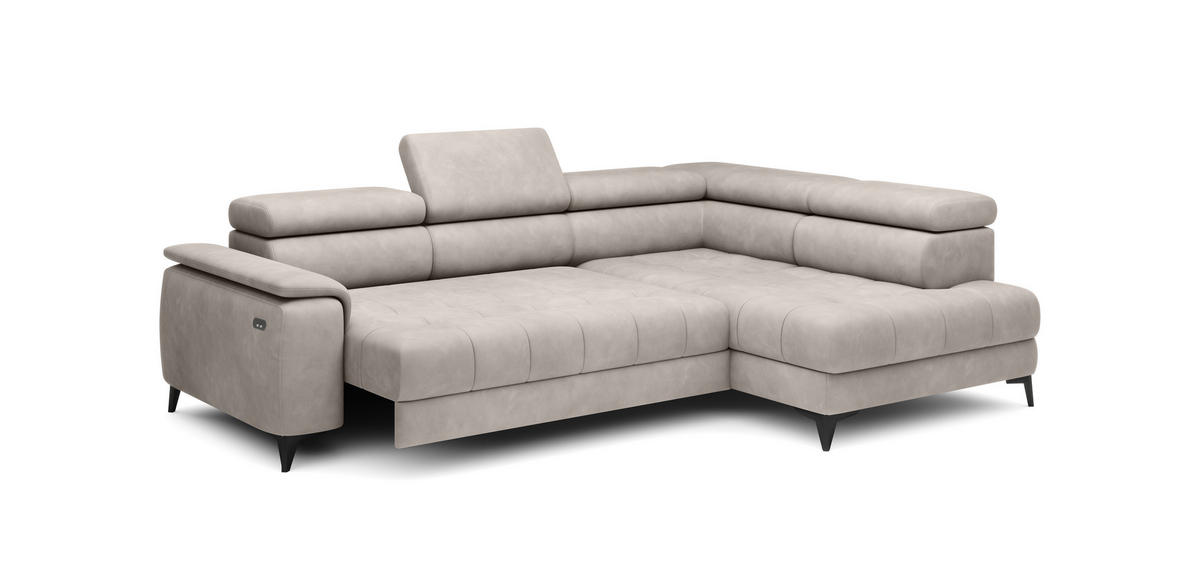 ECKSOFA CHIVAS Freistehend , Schlaffunktion, 278×197×76/98 cm, Stoff - Element, Esche, Rechts Seite - Schwarz/Silbereichenfarben, Holz/Textil (197/278cm) - DomoHome