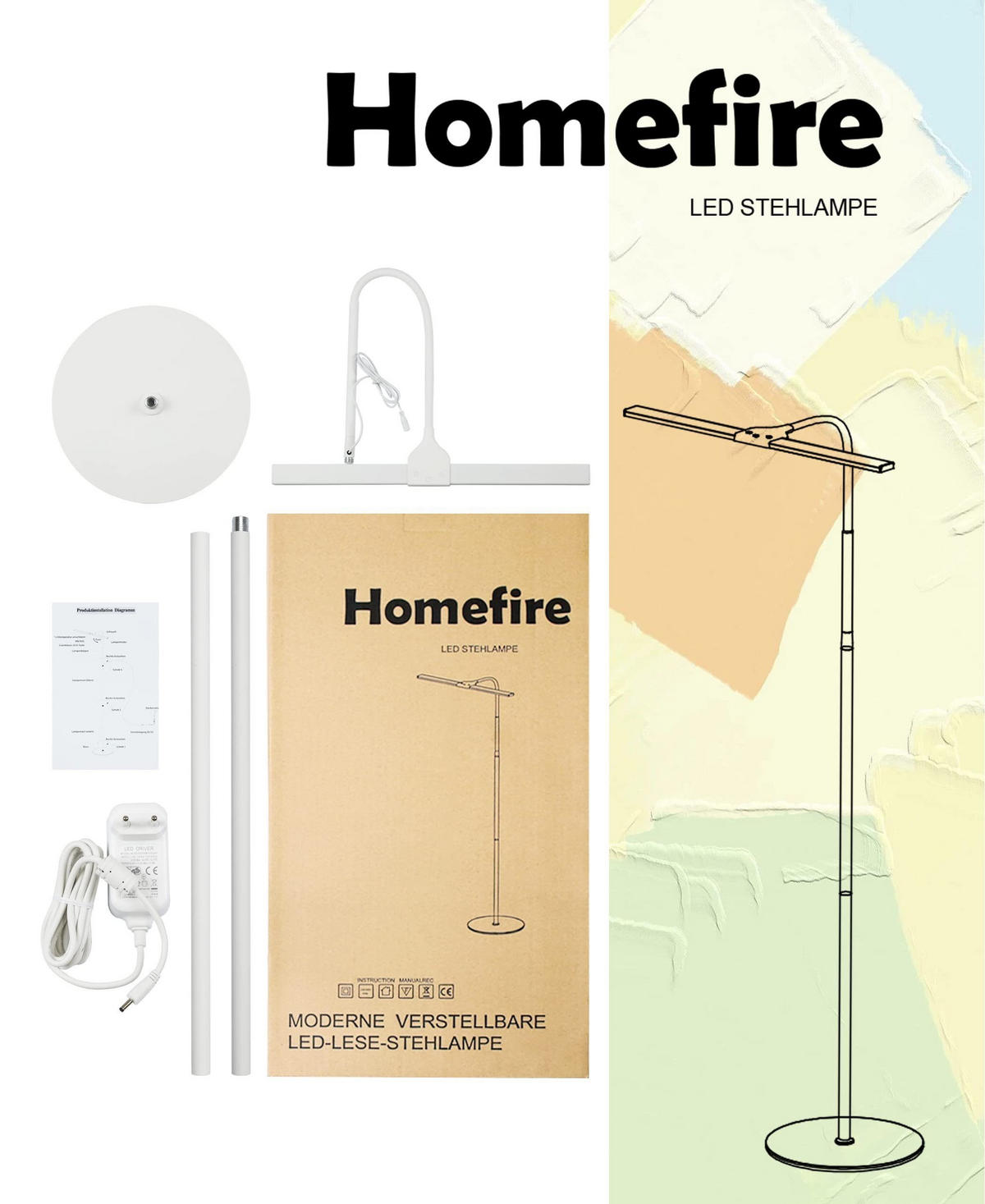 STEHLAMPE Lichtwin 26.0/22.0/156.0 cm - Weiß, Metall (156/26/22cm) - ZMH