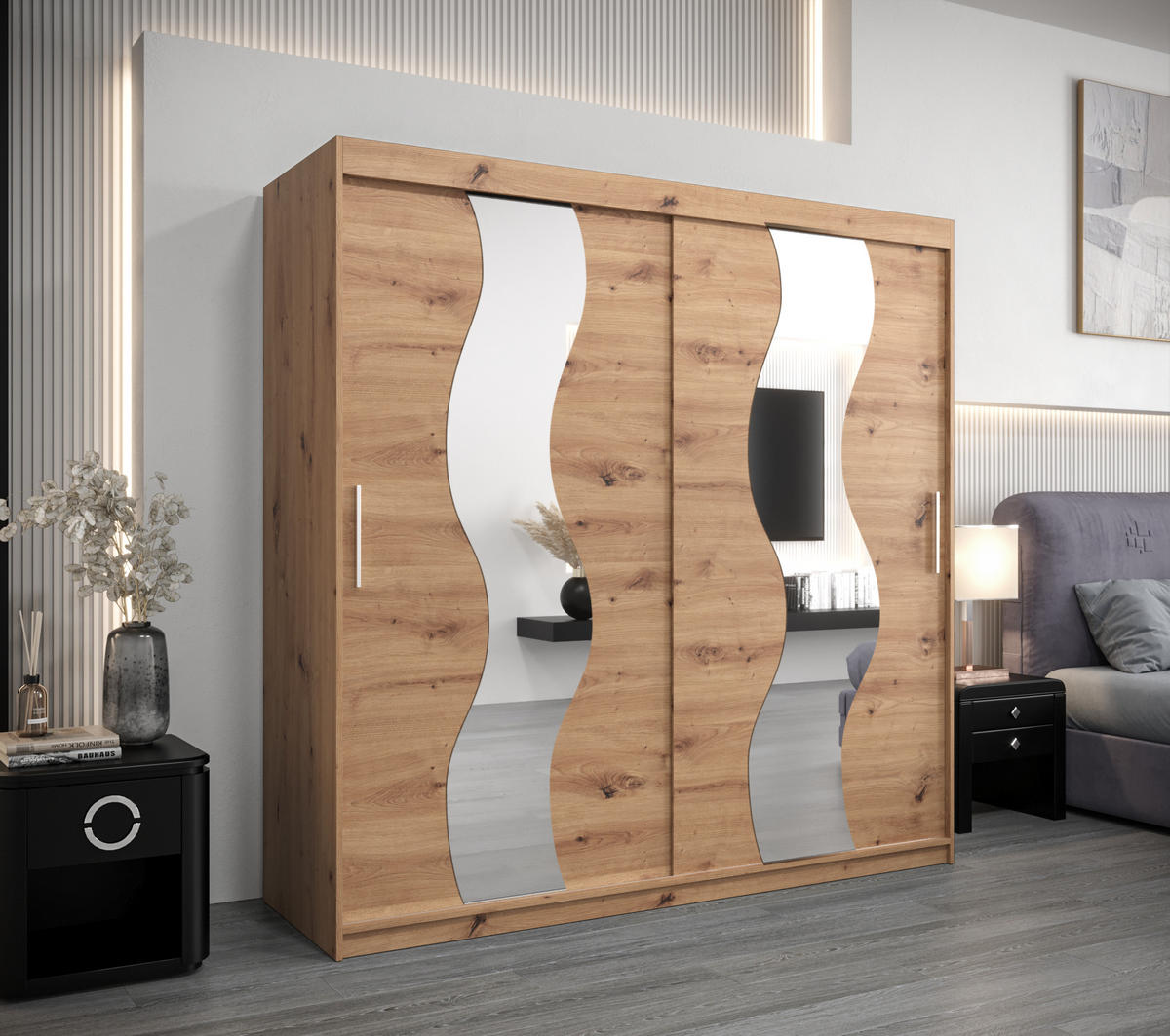 SCHWEBETÜRENSCHRANK 200/200/62 2-türig - Silberfarben/Eiche Artisan, Holz/Kunststoff (200/200/62cm) - Abiks Möbel