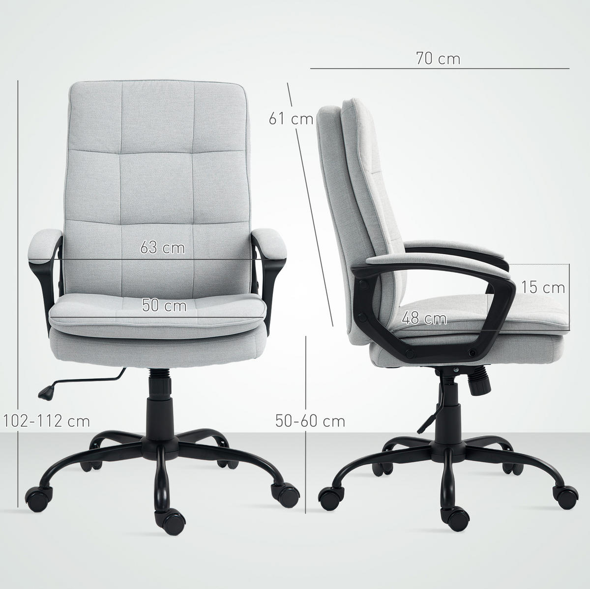 BÜROSTUHL ergonomisch höhenverstellbar mit Wippfunktion Polyester Gray - Grau, Kunststoff (63/112/70cm) - Meubliv