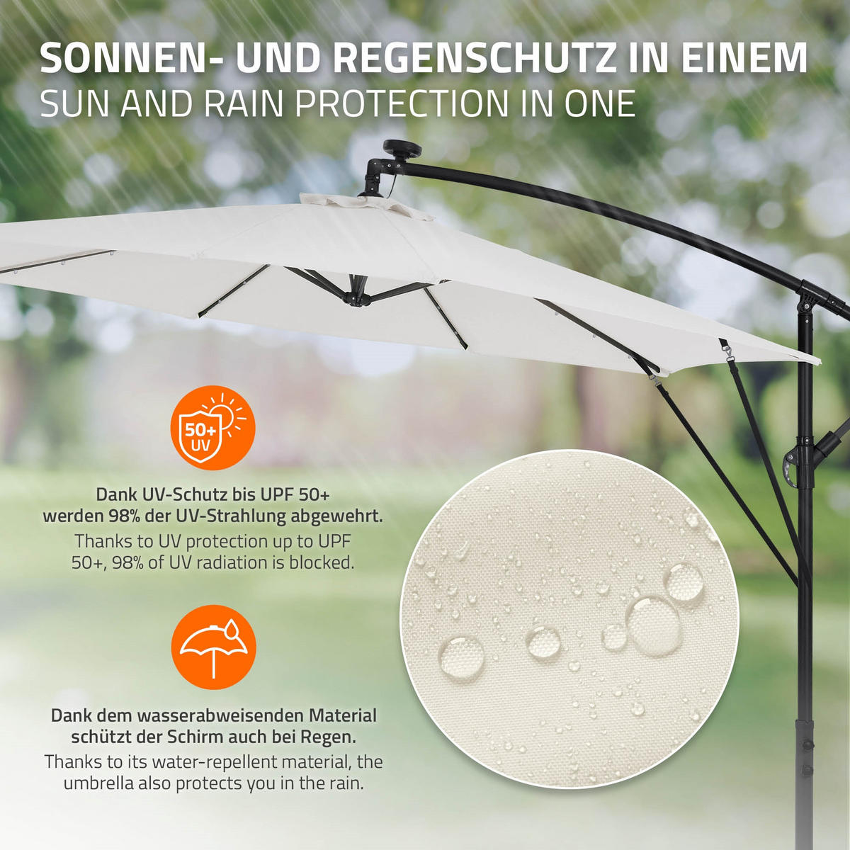 AMPELSCHIRM Ø 300 cm in Beige aus Aluminium mit LED-Solar - Beige, Metall (300/300cm) - ML-DESIGN
